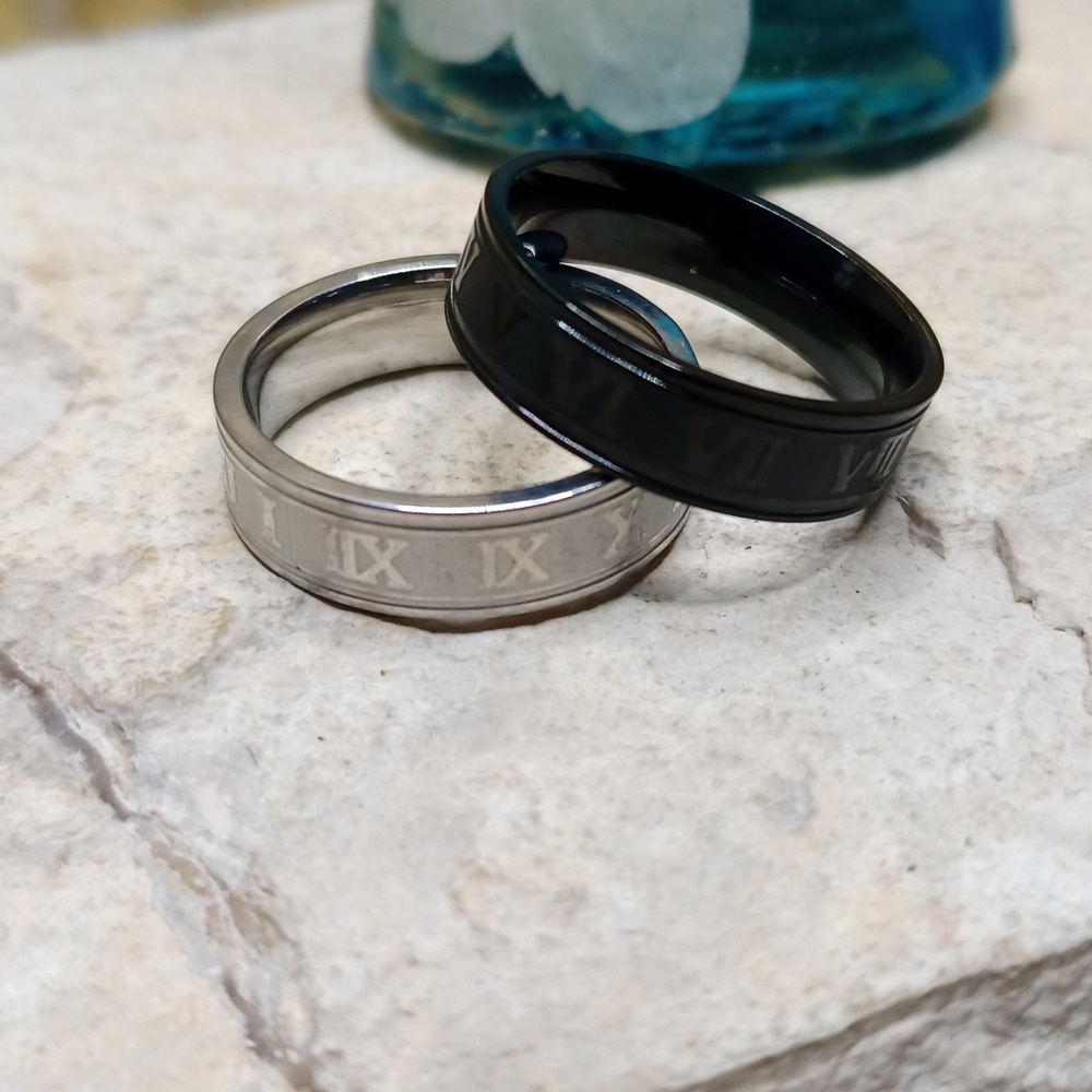 2 Black Silver Roman Numbers Design Bands Sz 10